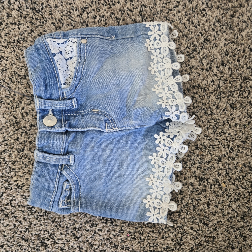 Blue Denim Shorts with White Lace Trim